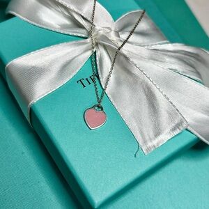 Authentic Tiffany & Co Mini Pink Heart Pendant Necklace